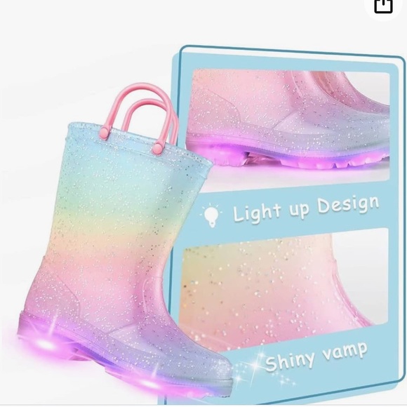 NWT EUXTERPA Toddler Kids Glitter Light Up Waterproof Rain Boots Girls Sparkle - Picture 2 of 8